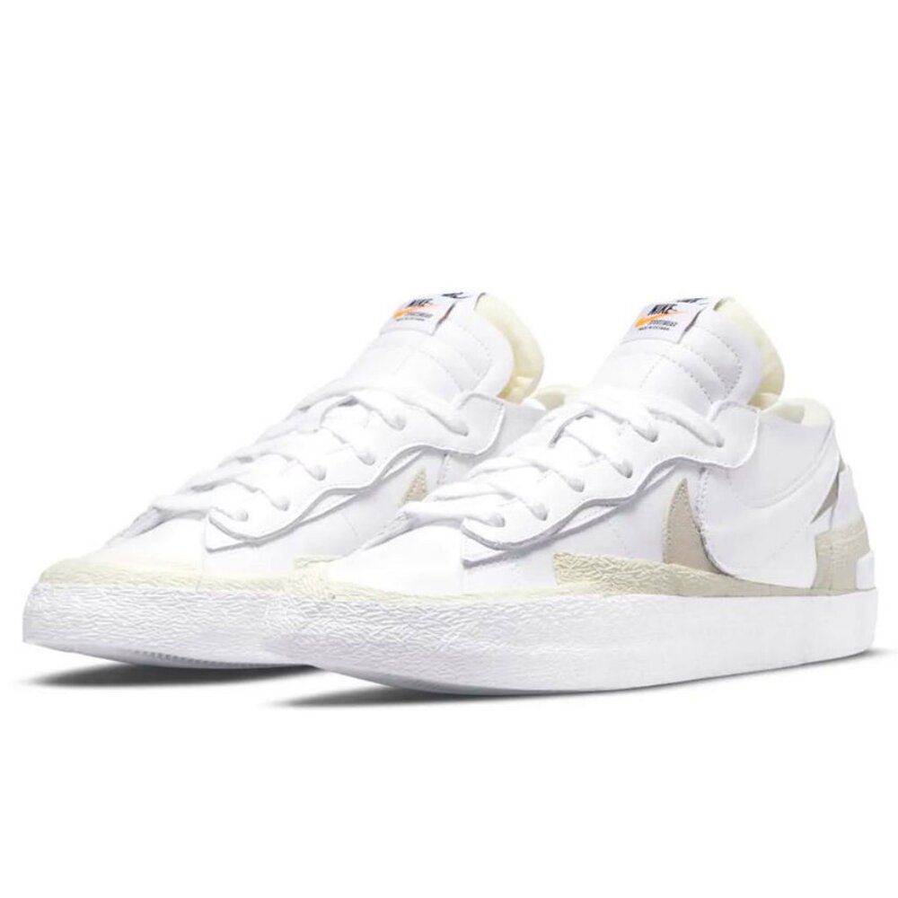 Nike Blazer x Sacai Low "White Patent Leather" Sneakers. New. Mens Sz: 7 - 10.5